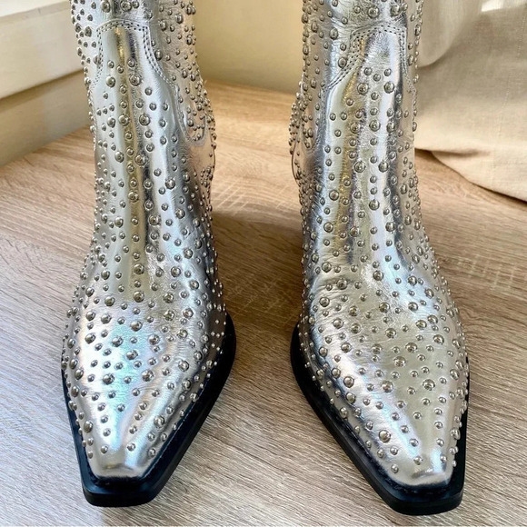 New Free People Jeffrey Campbell Dagget Stud Western Boots Metallic Silver US 6 - Picture 7 of 12